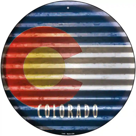 Colorado Flag Corrugated Effect Novelty Circular Sign 12" (C)