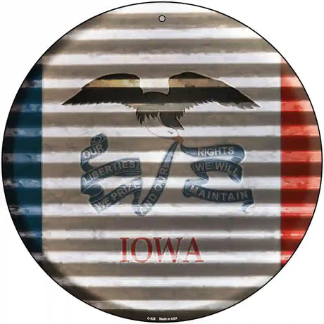 Iowa Flag Corrugated Effect Novelty Circular Sign 12" (C)