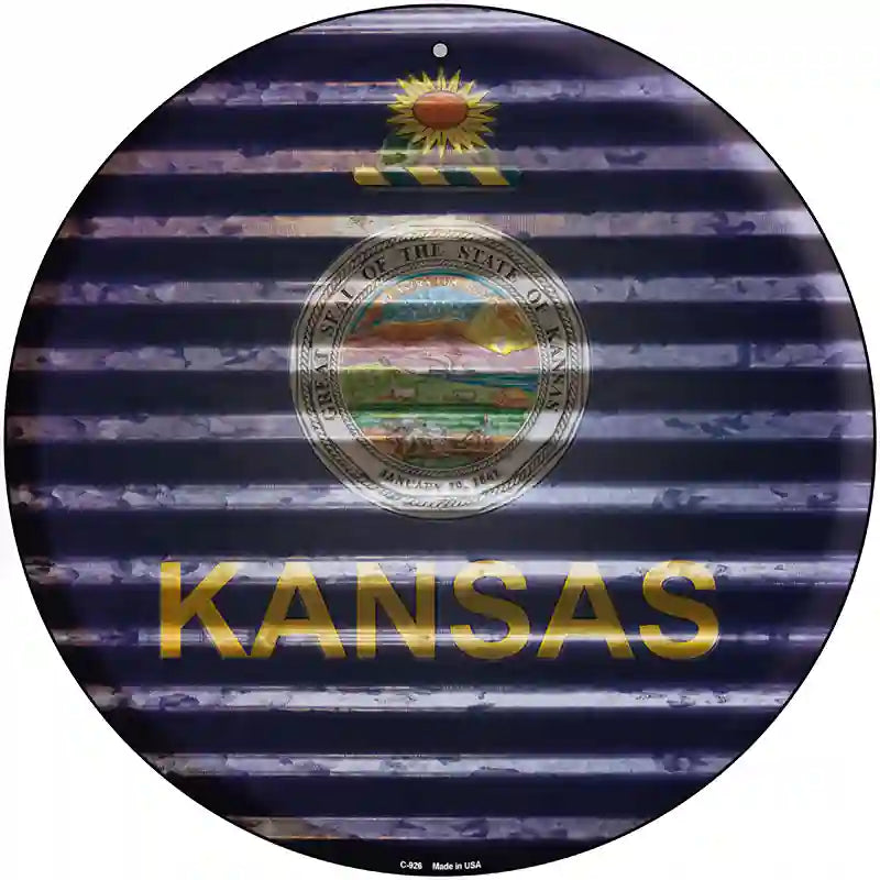 Kansas Flag Corrugated Effect Novelty Circular Sign 12" (C)