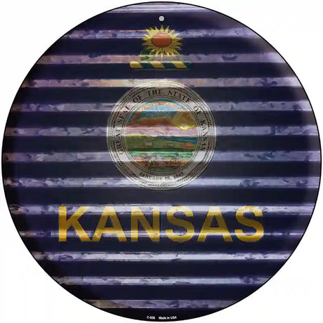 Kansas Flag Corrugated Effect Novelty Circular Sign 12" (C)