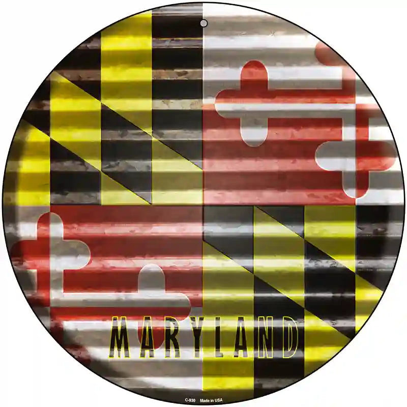 Maryland Flag Corrugated Effect Novelty Circular Sign 12" (C)