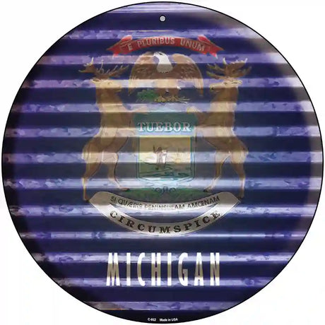 Michigan Flag Corrugated Effect Novelty Circular Sign 12" (C)