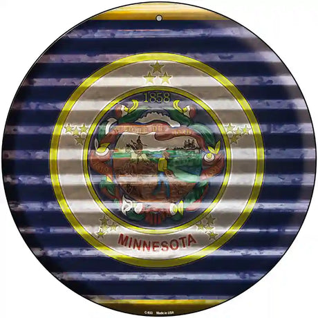 Minnesota Flag Corrugated Effect Novelty Circular Sign 12" (C)