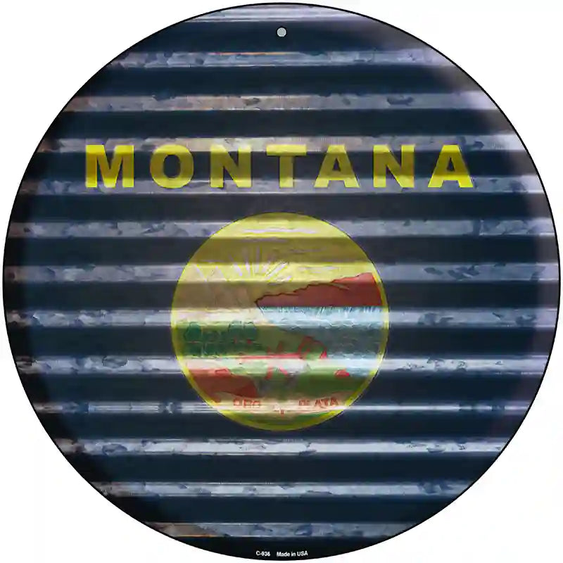 Montana Flag Corrugated Effect Novelty Circular Sign 12" (C)