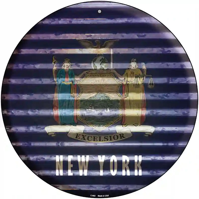 New York Flag Corrugated Effect Novelty Circular Sign 12" (C)