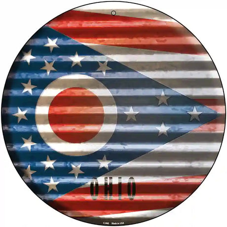 Ohio Flag Corrugated Effect Novelty Circular Sign 12" (C)