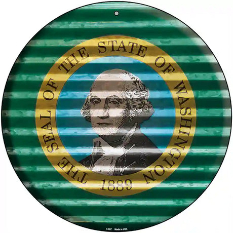 Washington Flag Corrugated Effect Novelty Circular Sign 12" (C)