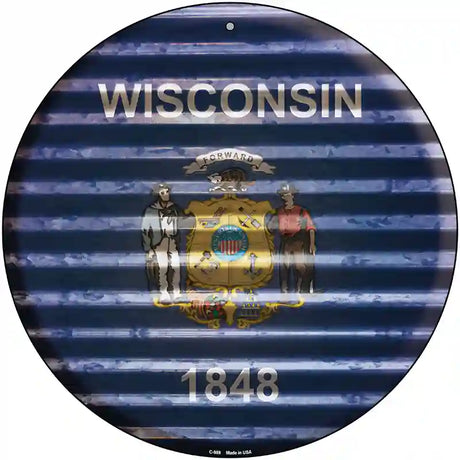 Wisconsin Flag Corrugated Effect Novelty Circular Sign 12" (C)