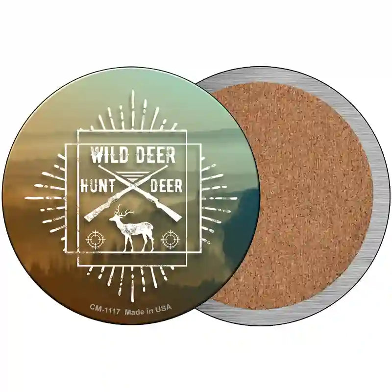 Hunt Wild Deer Novelty Metal Circle Sign 3.5" (CC)