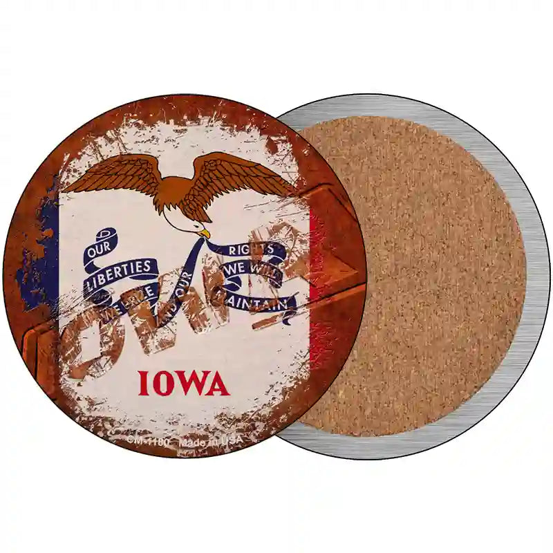 Iowa Rusty Stamped Novelty Metal Circular Sign 3.5" (CC)