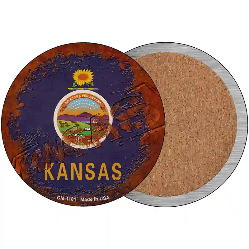 Kansas Rusty Stamped Novelty Metal Circular Sign 3.5" (CC)