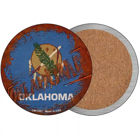 Oklahoma Rusty Stamped Novelty Metal Circular Sign 3.5" (CC)