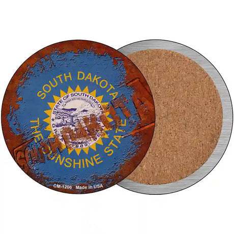 South Dakota Rusty Stamped Novelty Metal Circular Sign 3.5" (CC)