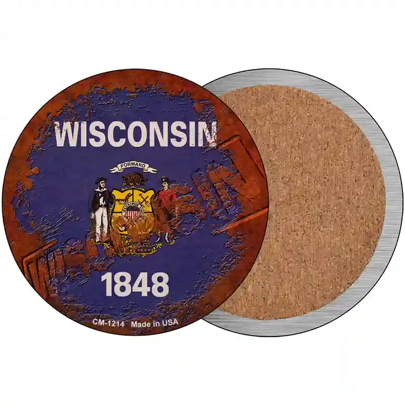 Wisconsin Rusty Stamped Novelty Metal Circular Sign 3.5" (CC)