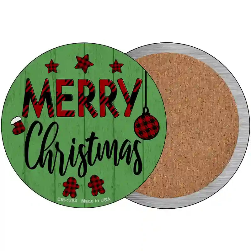 Merry Christmas Plaid Green Novelty Metal Circular Sign 3.5" (CC)