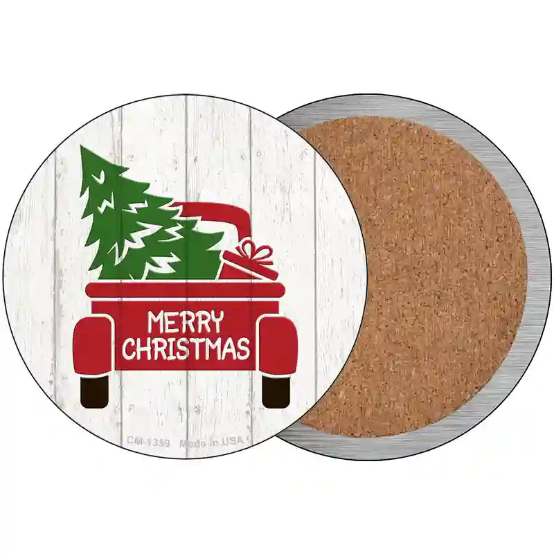 Christmas Tree In Truck Bed Novelty Metal Circular Sign 3.5" (CC)