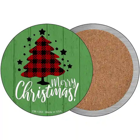 Merry Christmas With Tree Novelty Metal Circular Sign 3.5" (CC)