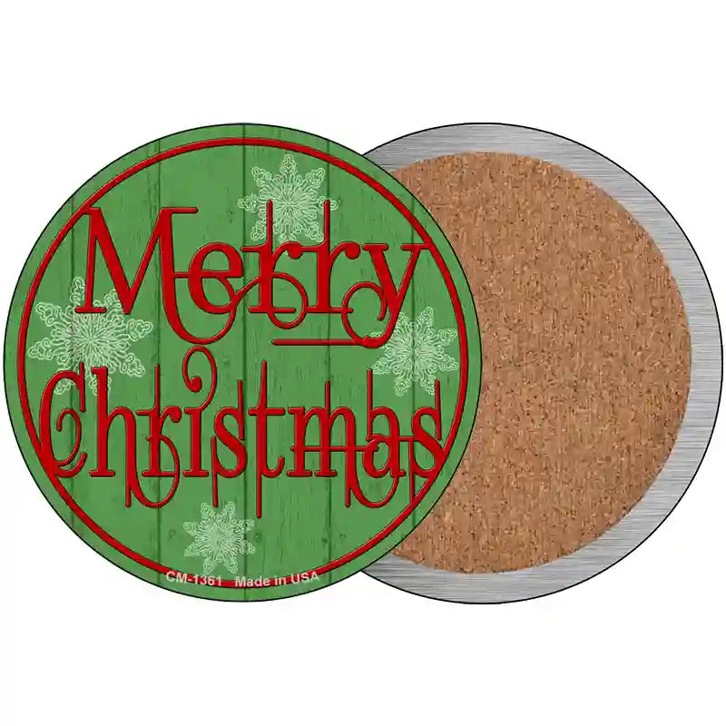 Merry Christmas Green Novelty Metal Circular Sign 3.5" (CC)