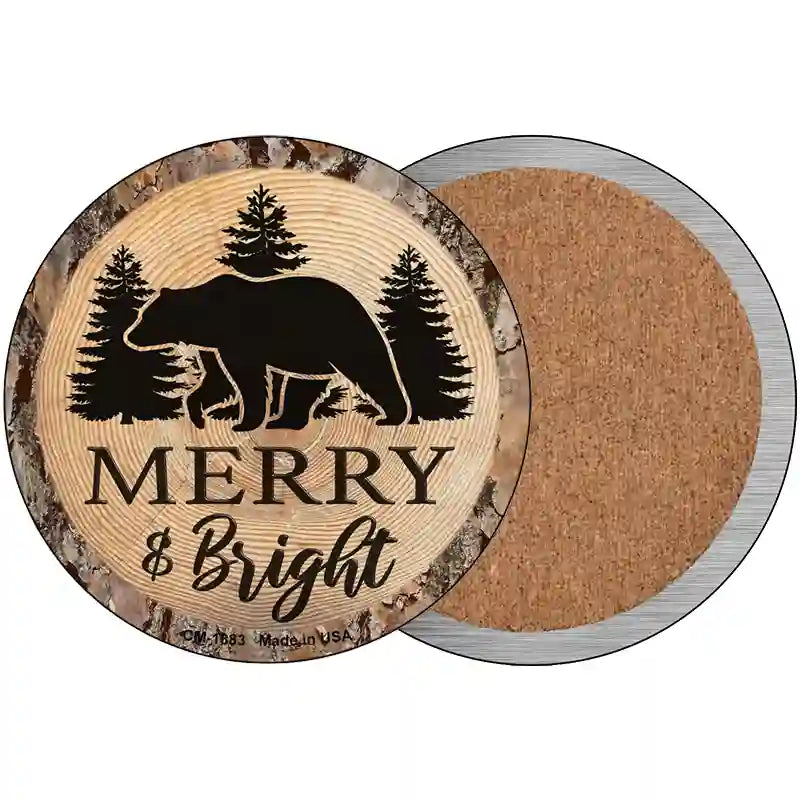 Merry and Bright Bear Novelty Metal Circular Sign 3.5" (CC)