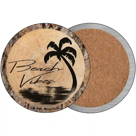 Beach Vibes Wood Novelty Metal Circle Sign 3.5" (CC)