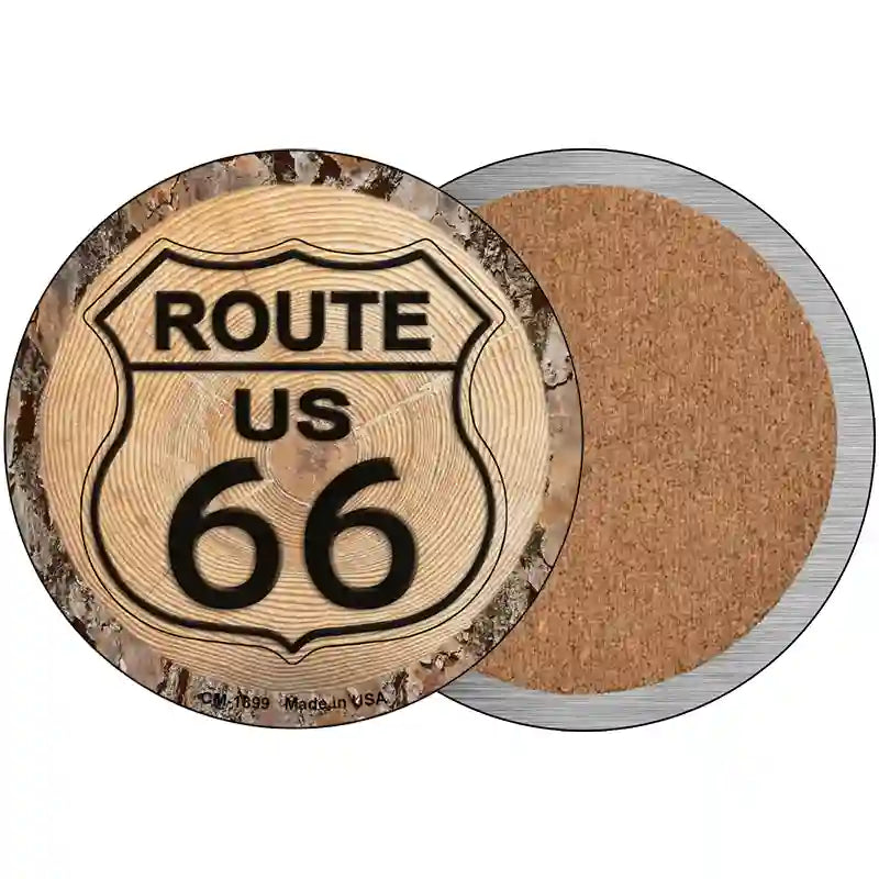 US Route 66 Wood Novelty Metal Circular Sign 3.5" (CC)