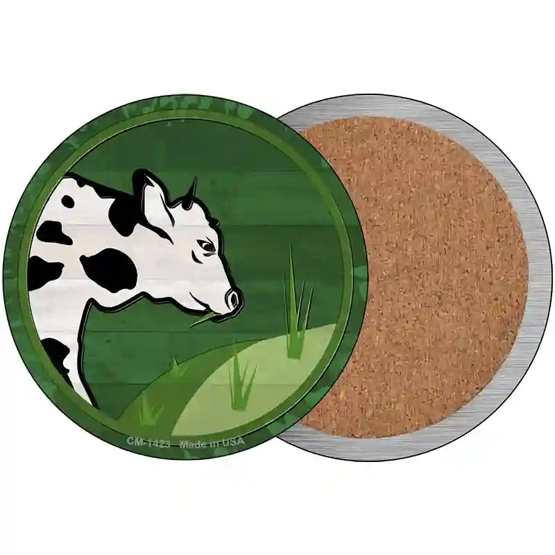 Cow Eating Grass Novelty Metal Circular Sign 3.5" (CC)