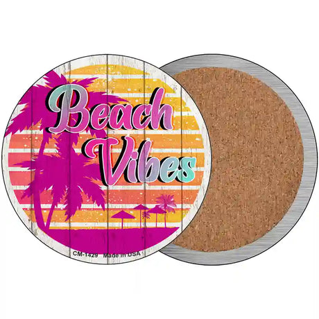 Beach Vibes Palm Novelty Metal Circular Sign 3.5" (CC)