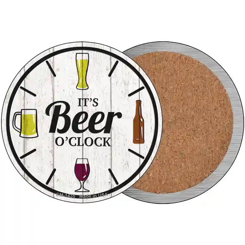 Beer Oclock Novelty Metal Circular Sign 3.5" (CC)