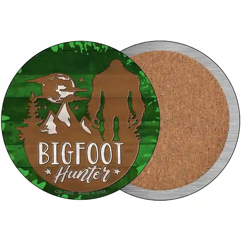 Bigfoot Hunter Shilouette Novelty Metal Circular Sign 3.5" (CC)