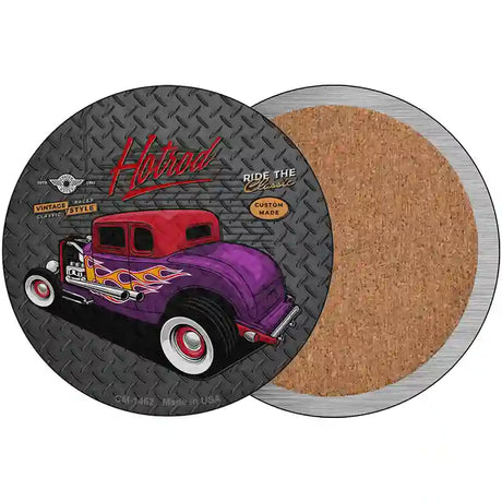 Purple Flame Hotrod Novelty Metal Circular Sign 3.5" (CC)