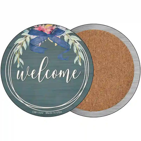 Welcome Wreath Novelty Metal Circle Sign 3.5" (CC)