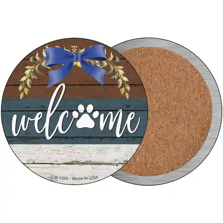 Welcome Paw Wreath Novelty Metal Circle Sign 3.5" (CC)