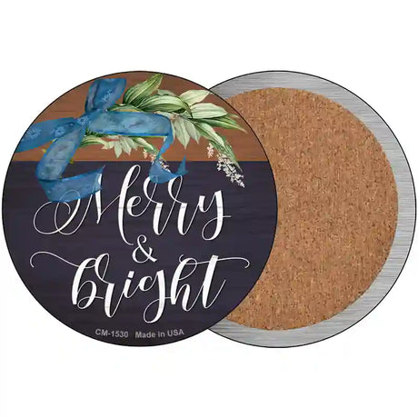 Merry And Bright Bow Wreath Novelty Metal Circle Sign 3.5" (CC)