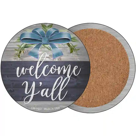 Welcome Yall Bow Wreath Novelty Metal Circle Sign 3.5" (CC)