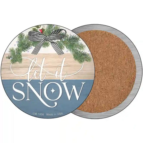 Let It Snow Bow Wreath Novelty Metal Circle Sign 3.5" (CC)