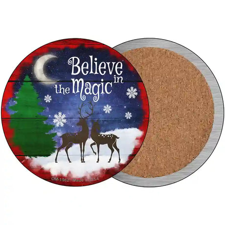 Believe in Magic Reindeer Novelty Metal Circle Sign 3.5" (CC)