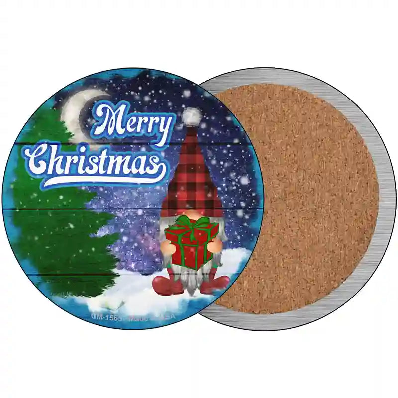 Merry Christmas Gnome Novelty Metal Circle Sign 3.5" (CC)