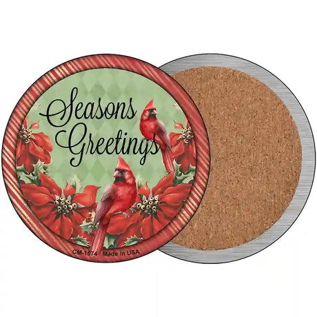 Seasons Greetings Cardinal Novelty Metal Circle Sign 3.5" (CC)