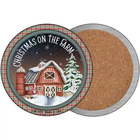 Christmas on the Farm Novelty Metal Circle Sign 3.5" (CC)