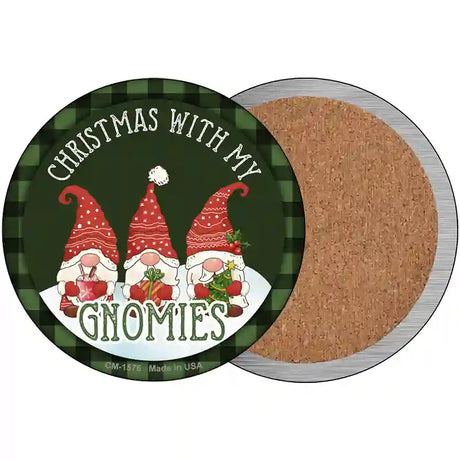 Christmas with my Gnomies Novelty Metal Circle Sign 3.5" (CC)