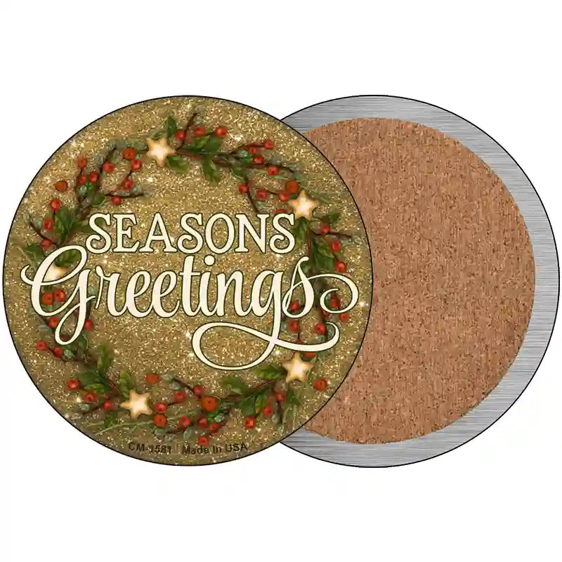 Seasons Greetings Glitter Novelty Metal Circle Sign 3.5" (CC)