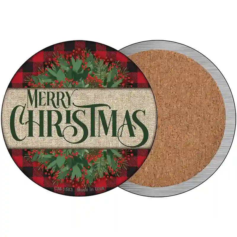 Merry Christmas Red Novelty Metal Circle Sign 3.5" (CC)