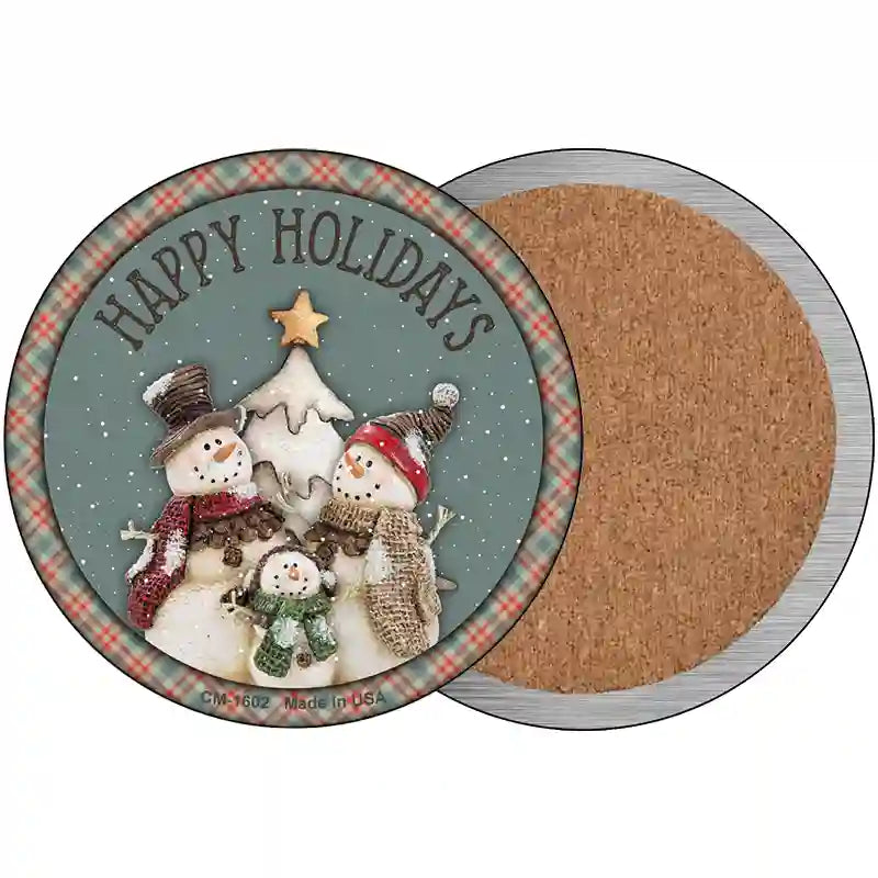 Happy Holidays Snowman Novelty Metal Circle Sign 3.5" (CC)