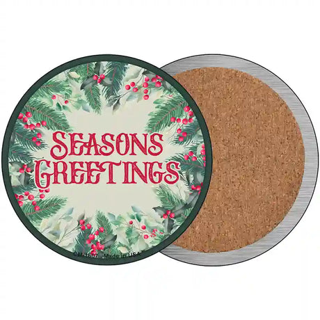 Seasons Greetings Red Novelty Metal Circle Sign 3.5" (CC)