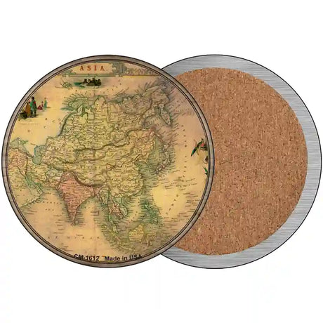 Asia Map Novelty Metal Circle Sign 3.5" (CC)