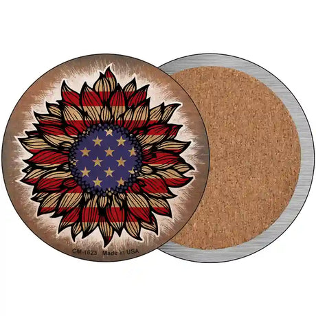 USA Flag Sunflower Novelty Metal Circle Sign 3.5" (CC)