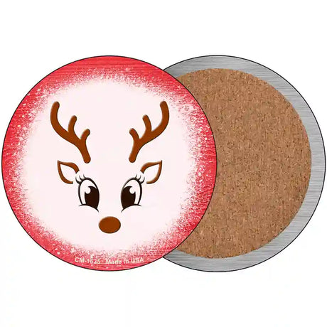 Red Reindeer Face Novelty Metal Circle Sign 3.5" (CC)