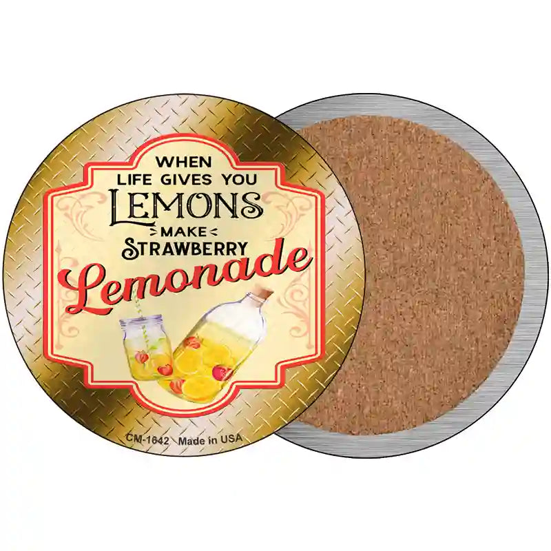 Make Strawberry Lemonade Gold Novelty Metal Circle Sign 3.5" (CC)