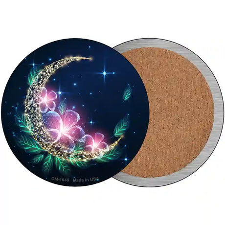 Moon and Flowers Novelty Metal Circle Sign 3.5" (CC)