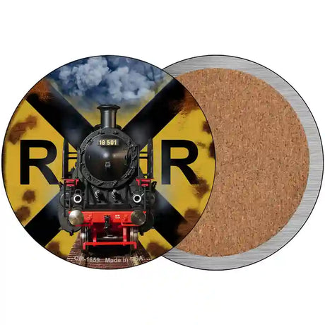 Railroad Crossing Train Novelty Metal Circle Sign 3.5" (CC)